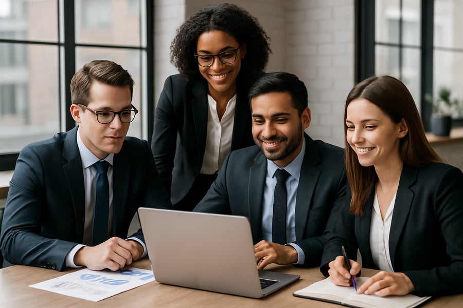 Professional business team collaborating on a project